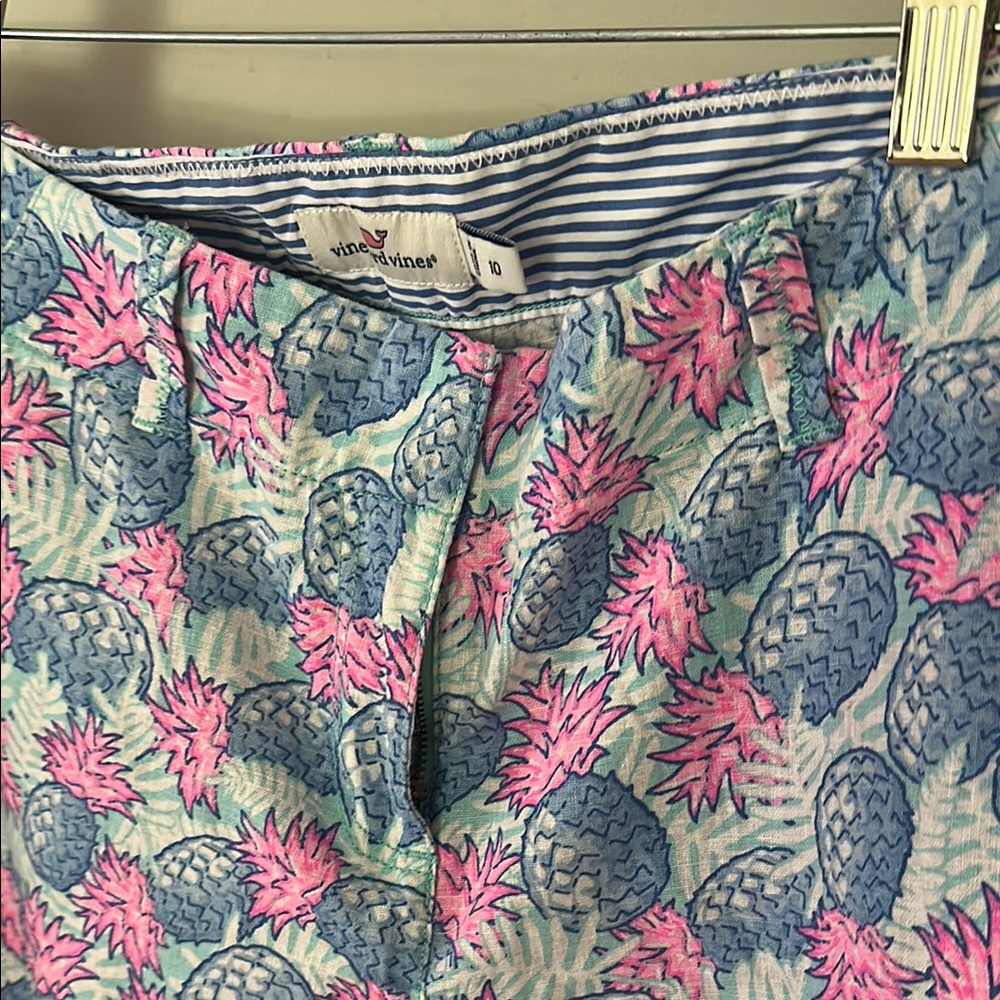 Vineyard Vines Blue and Pink Bermuda Shorts with Pineapple Print